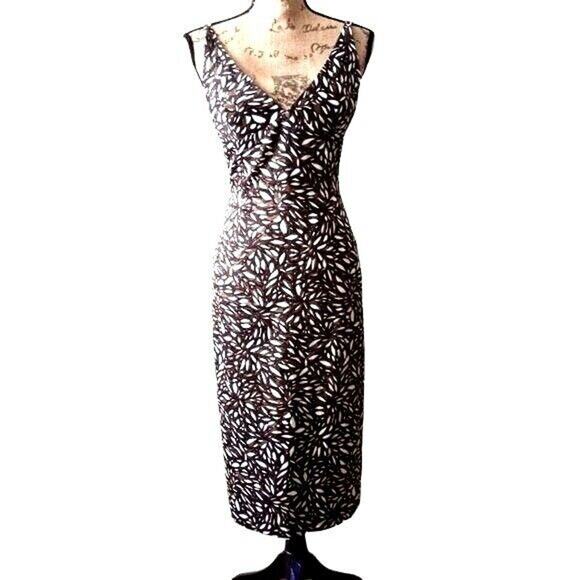 Milly Black, Brown, & White Sleeveless Floral Pencil Dress 2 - Picture 9 of 9